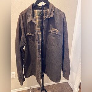 Vintage Eddie Bauer Men's Brown Shirt Jacket with Plaid Interior